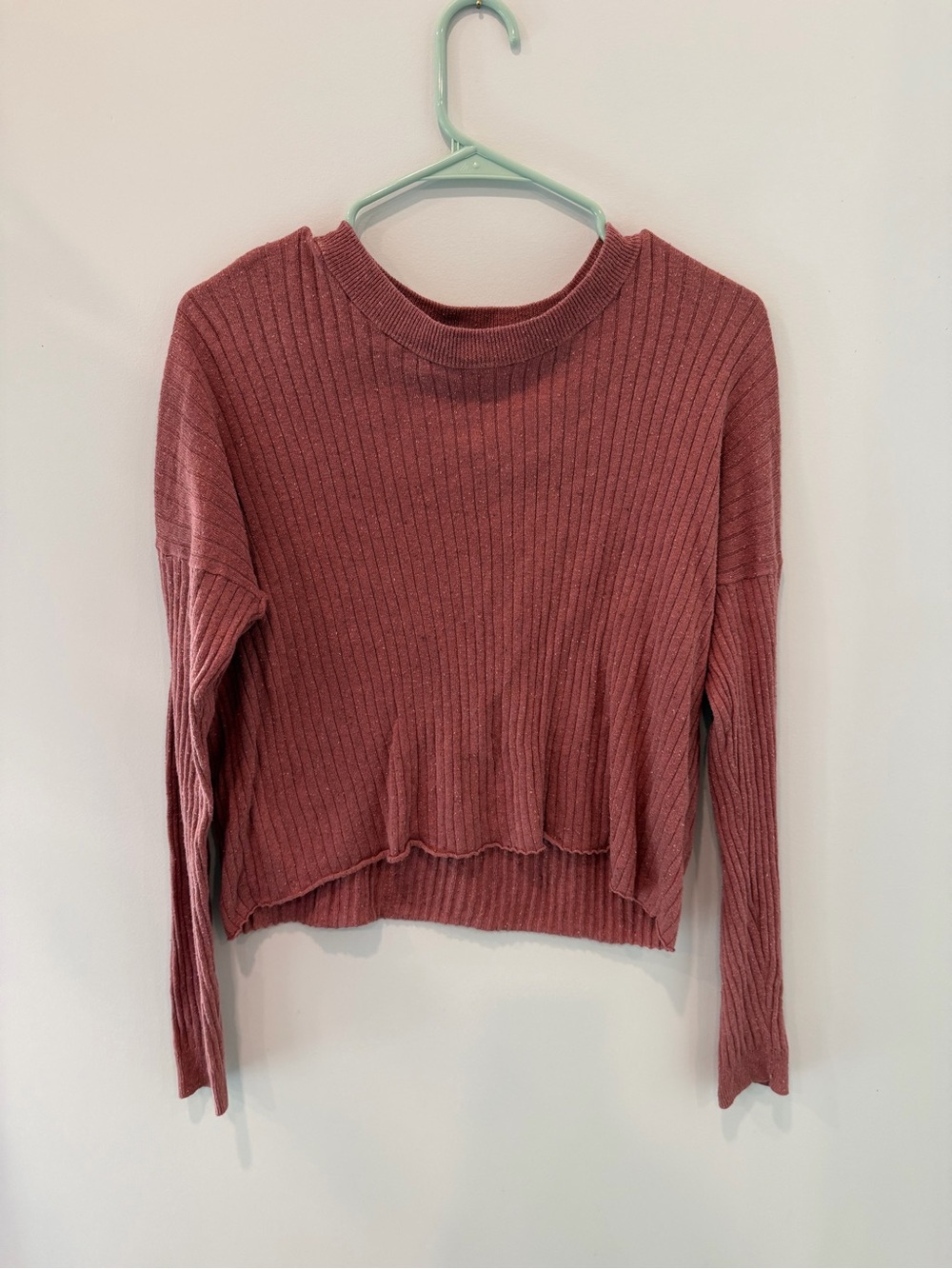 Ribbed Long-Sleeve Crop Top - Dusty Rose